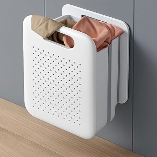 Goderewild Collapsible Laundry Basket, Space-Saving Wall-Mounted Hamper, Detachable Hanging Organizer for Home, Dorms, RVs, Measures 11.8" x 8" x 14.7" In (White)