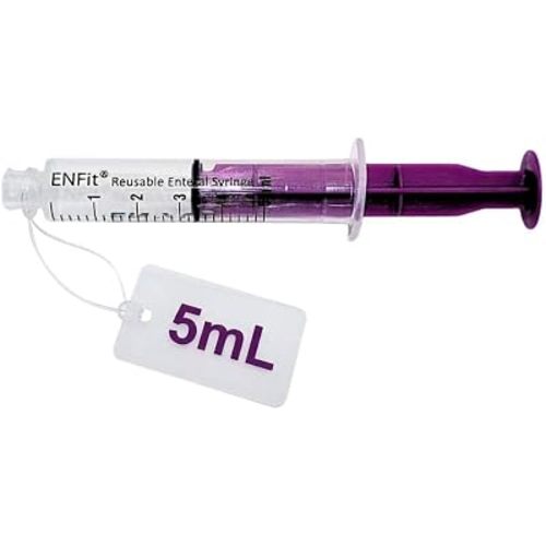 Envue ENFit 5mL Reusable O-Ring bFed Syringe for Tube Feeding, 25-Pack, Purple Plunger