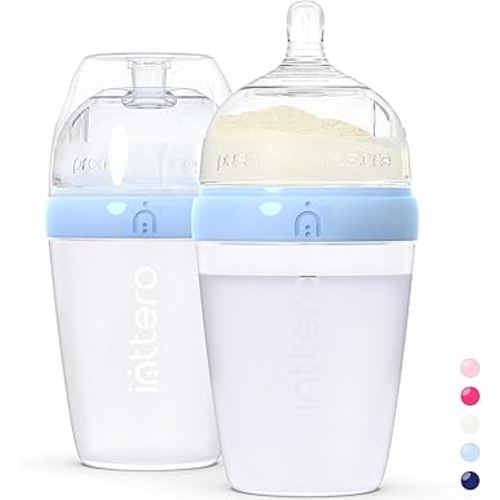 INTTERO Anti-Colic Formula Making Dispenser Baby Bottles, 9oz with Flow 2 Nipples, 2pk, Cute Blue Baby Essentials — Formula Dispensing Bottles — Biberones — PopYummy Mixie — Easy Baby Brezz