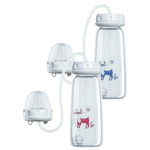 2pcs Hands Free Bottle, Silicone Anti Colic Babys Bottle, Adjustable Fast Flow Milk Bottles with Leakproof Silicone Sleeve, Supplemental Nursings System for Boys Girls, Home, Travel