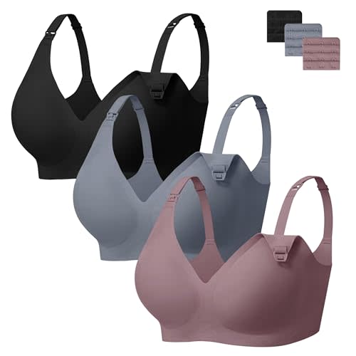 Angelhood 3 Pack Nursing Bras for Breastfeeding Seamless Pregnancy Maternity Bra Wireless Sleep Bralette with Extenders