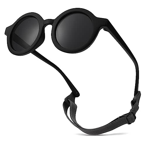 COASION Baby Polarized Round Sunglasses Flexible Rubber Shades with Strap for Toddler Newborn Infant Ages 0-24 Months