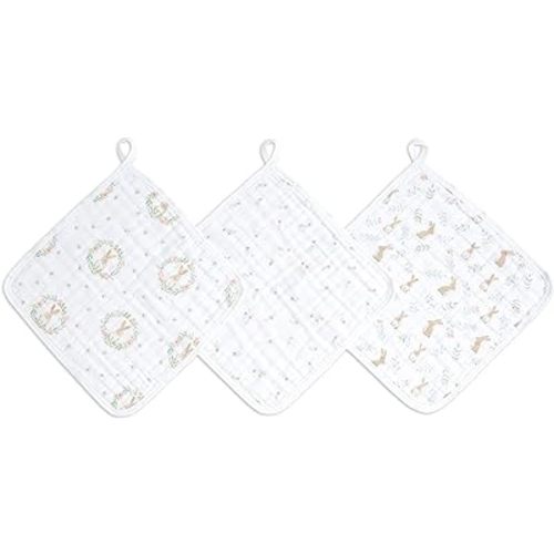 aden + anais Essentials Classic Washcloth Set, Super Soft 100% Cotton Muslin, 3-Pack, Blushing Bunnies