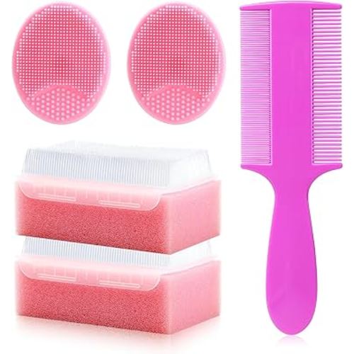 Cradle Cap Brush for Babies, 5Pcs Cradle Cap Treatment Set with Soft Bristle Brushes Silicone Scrubber Long Comb for Newborn Bathing Essentials Baby Brush and Comb Set (Pink)