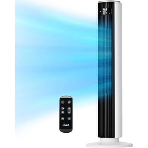 LEVOIT Tower Fan for Bedroom, 25ft/s Velocity Standing Fan with 28dB Quiet for Sleep, Remoter, 12H Timer, 5 Speeds, 4 Modes, 90° Oscillation for Home, Office, Indoor, Bladeless 36 inch, White