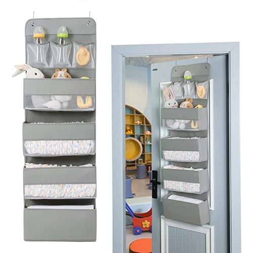 Jay-Chi Over Door Hanging Organizer Storage - 7 Large Pockets Closet Bathroom Baby Nursery Organizer Perspective Window Wall Mount Rack for Clothes Toys Sundries(Grey)