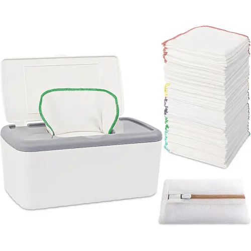 54 Packs Flannel Cloth Baby Wipes with Dispenser, Reusable Natural Skin-Friendly Baby Wipes, Body Face Hand Washcloth Essential for Cloth Diapers 8x8 inch