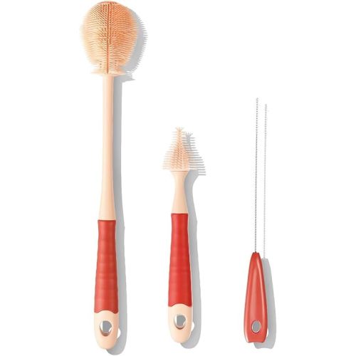Upgraded Baby Bottle Brush Set(3pcs), Including Pacifier Cleaner and Straw Brush, Detachable Head for Easy Cleaning, Hangable Handle Design, Long Handle