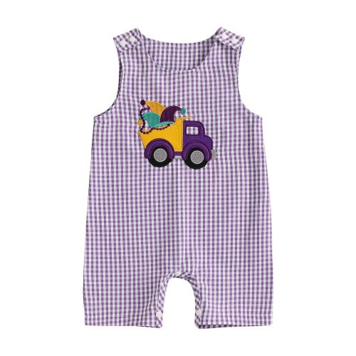 Gupgi 0-18 Months Baby Jumpsuit Infant Sleeveless Crew Neck Purple Plaid Truck Romper for Girls Boys - Walmart.ca
