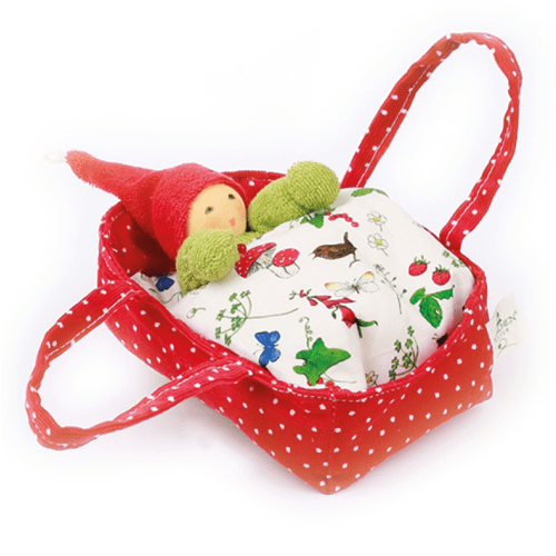 Nanchen Natur Waldorf Baby Doll in Flower Bed, Red