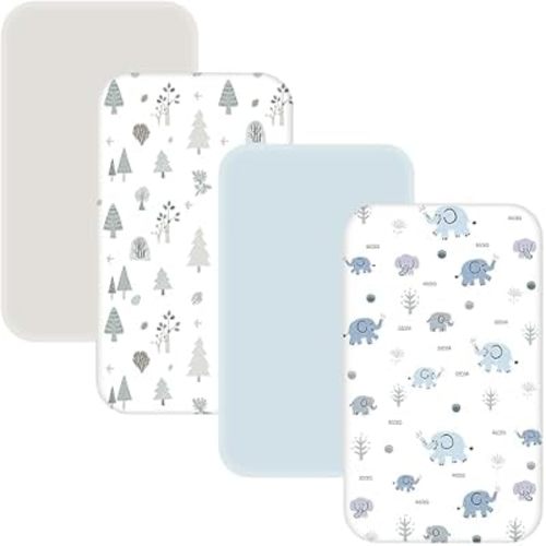 4 Pack Bassinet Sheets - 33"x20" Bedside Bassinet Sheets for Baby Delight, Angelbliss, Maxi-COSI, Fodoss & Most Regular Size Bedside Sleeper | Ultra Soft Skin Friendly Bassinet Fitted Sheets for Boys