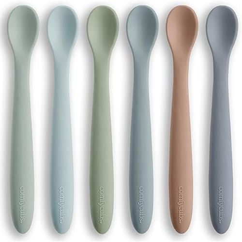 Comfy Cubs Silicone Baby Spoons Set 6-Pack, Ocean 6.46 x 0.95 in – BPA Free, Soft Gum-Safe Toddler Eating Essentials – Lightweight & Flexible Baby Spoons, Dishwasher Safe, Fun Utensils for Babies