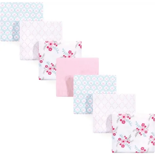 Luvable Friends Unisex Baby Cotton Flannel Receiving Blankets, Floral 7-Pack, One Size