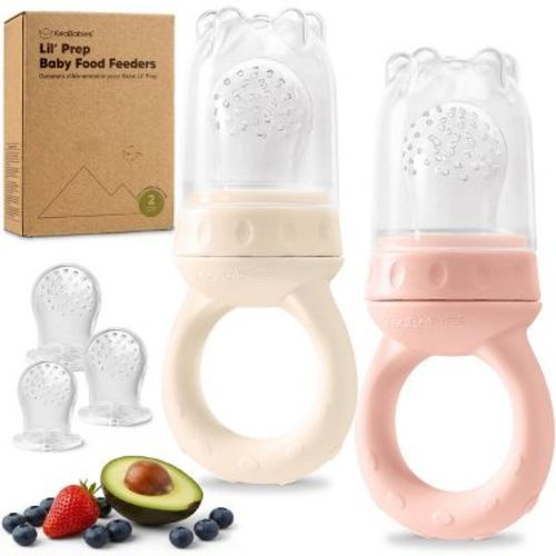 KeaBabies 2-Pack Prep Baby Food Feeder, BPA-Free Silicone Baby Fruit Feeder for Teething, 6-12 Months BLW Feeding Essentials (Mist Rose)