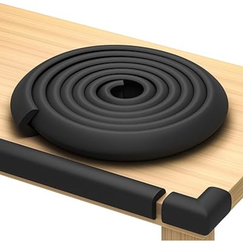 Baby Proof Corners and Edges with Furniture Corner & Edge Safety Bumpers, Impact-Absorbent 18ft Bumper & 8 Foam Corner Protectors, Cushy, Thick, Odorless Table Edge Protectors for Baby, Child | Black