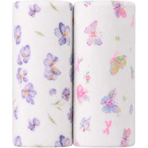 2 Pack Baby Blanket for Boys and Girls, 30 x 40 Inch Soft Flannel Fleece Receiving Blankets, Purple Flower and Butterfly Newborn Stroller Crib Blankets, Baby Boy Girl Essentials