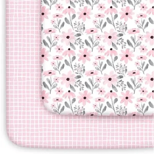 Yoofoss 2-Pack Pack and Play Sheets Fitted 38x26 (Gingham+Pink)