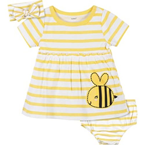 Gerber baby-girls 3-piece Dress, Diaper Cover and Headband Set