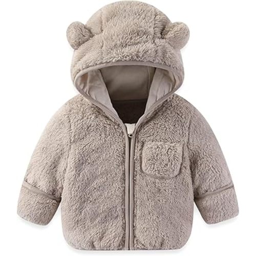 UVIPC Infant Fleece Jacket Baby Clothes Brown Baby Winter Coat Boys Girls Toddler Jacket Soft Warm Zip-Up Outerwear