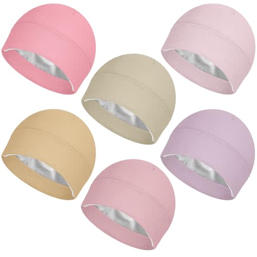 6 Pcs Satin Lined Baby Newborn Hats Silk Beanie for Toddler Infant 0-6 Months Pink Beige Purple Pale Sage Mixcolor