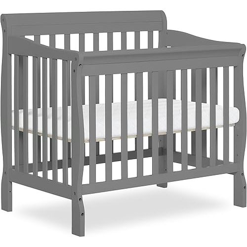 Dream On Me Aden 4-in-1 Convertible Mini Baby Crib in Grey, GreenGuard Gold & JPMA, Sustainable Pinewood, Non-Toxic Finish, 3 Mattress Heights, Converts to Mini Day & Twin-Size Bed