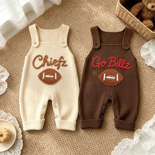 Personalized Baby Football Romper, Game Day Outfits, Embroidered Baby Name Dungarees, Baby Football Outfit, Custom Baby Onesie Overalls