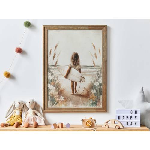 Surfing Nursery Decor Girl, Surfer Girl Art, Beach Girls Room Decor, Beach Nursery Art, Little Girl & Surfboard, Printable Surfer Art Kids