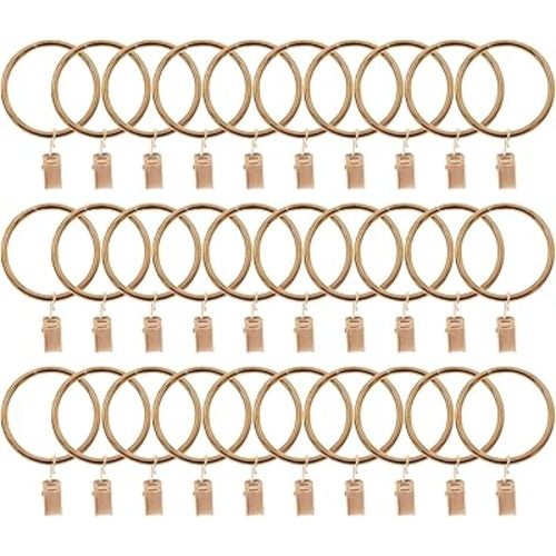 Curtain Ring with Clips,Iron Drapery Clips Hooks,TTZEZE Rustproof Curtain Clip Rings Hooks,30PCS Curtain Hooks for Curtain Rod Dia.38mm/1.5'' THK 4mm/0.16'', Rose Gold