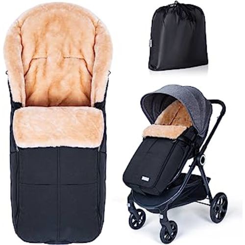 Orzbow Stroller Footmuff Universal | Faux Wool Baby Bunting Bag | Warm, Weather-proof, Adjustable Buckles | Winter Stroller Zipper Blanket Cover | Baby Sleeping Bag for Cold Weather Accessories, Black