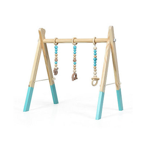 Toddler Wooden Gym with 3 Wooden Teething Toys Hanging Bar
