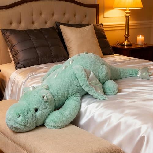 ARELUX Giant 50in 3Lb Big Green Dragon Large Stuffed Animals Cute Plush Toy Fuzzy Jumbo Dinosaur Pillow Plushies with Wings Cuddly Soft Pterosaur Plushie for Friends Family Member