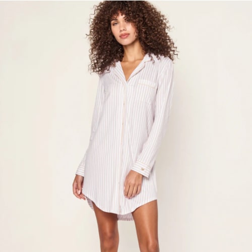 Women's Pima Nightshirt in Camel Ticking