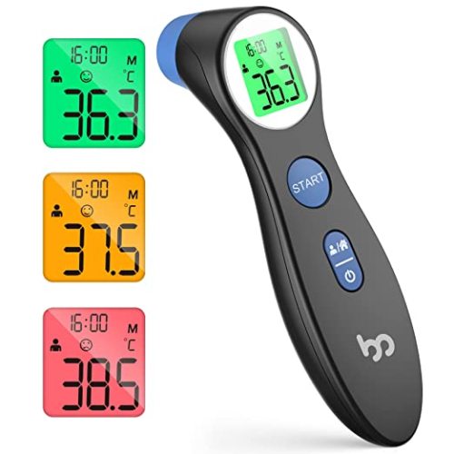 Femometer Thermometer for Kids and Adults, Forehead Digital Thermometer, No-Touch Fever Infrared Thermometer with 3 Color Indicator, High Accuracy, 1s Fast Accurate Reading, Easy to Use (Black)