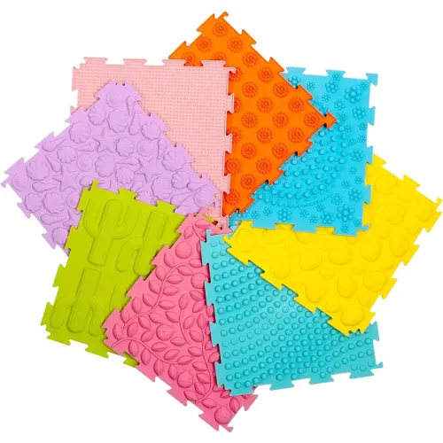 8 Pcs Sensory Mats, Sensory Tiles Puzzle Floor Mat for Kids Sensory Room Items，Different Patterns and Colors - Silicone Massage Orthopedic Mat for Children with Autism