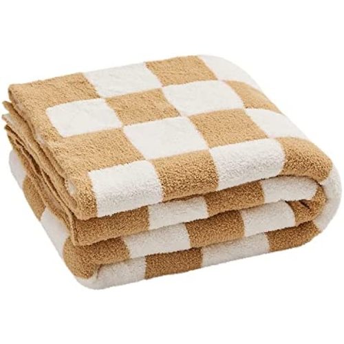 YIRUIO Throw Blankets Checkerboard Grid Chessboard Gingham Warmer Comfort Reversible Microfiber Shaggy Cozy Decor for Home Bed Couch (Burnt Orange, 60''x79'')