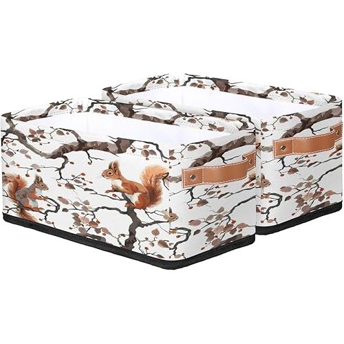 Tablerazzi Squirrel Storage Baskets for Shelves 2 Pack, Fabric Closet Organizers and Storage Bins, Funny Squirrel Collapsible Baskets for Bedroom, Living Room