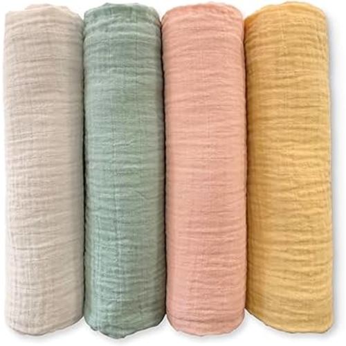 SwaddleDesigns Cotton Muslin Swaddle Blankets for Babies, Set of 4, Neutral Receiving Blankets for Newborn, Baby Registry & Gift, 46x46 inches, Spring Garden