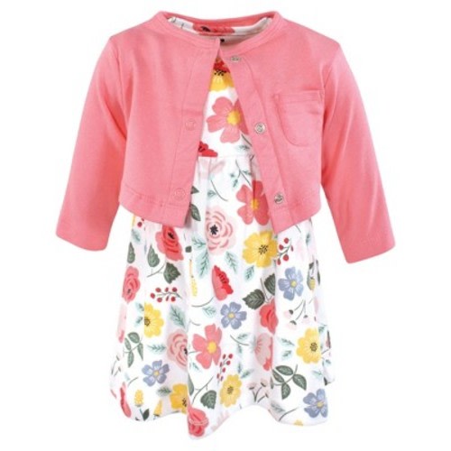 Hudson Baby Girls Cotton Dress and Cardigan Set, Modern Botanical, 6-9 Months