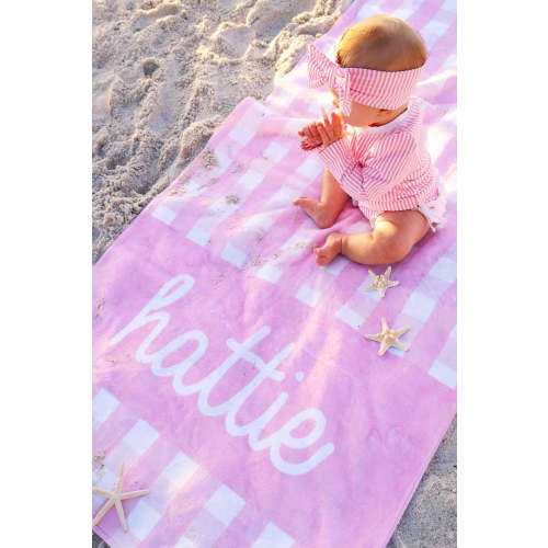 Personalized Kids Beach Towel | Seersucker Dusty Pink