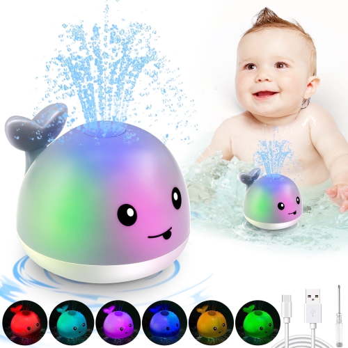 Rirool Rechargeable Whale Bath Toy - Light Up & Spray Baby Bath Toys for 6-18 Months, Toddler Bathtub Pool Fun, Gift for Boys Girls (Blue)