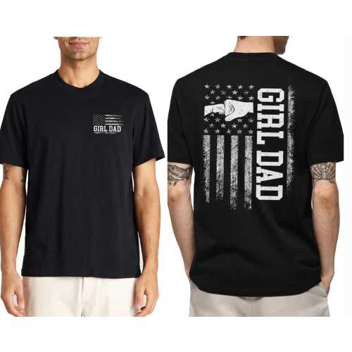 Girl Dad Shirt, Patriotic American Flag Fist Bump Tee, Father's Day Gift for Dad