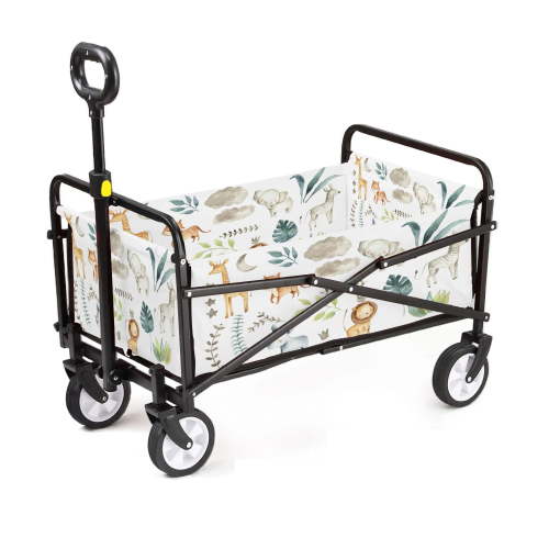 Outdoor Collapsible Wagon animals watercolor baby elephant lion zebra giraffe rhinoceros Camping Garden Cart Heavy Duty Wagon Adjustable Portable Utility Folding Wagon