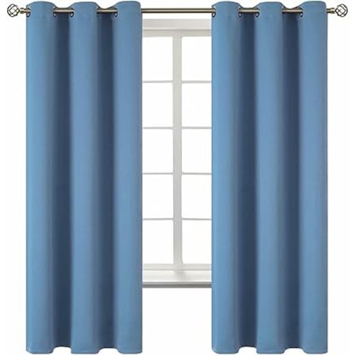 BGment Denim Blue Blackout Curtains for Bedroom 63 Inch Long - 2 Panels