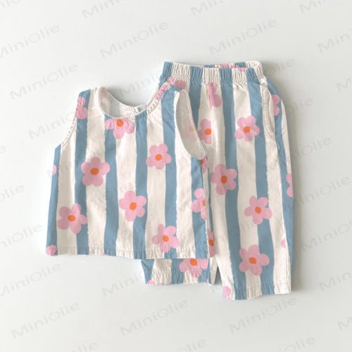 Baby Toddler Striped Flower Sleeveless 2-piece Set
