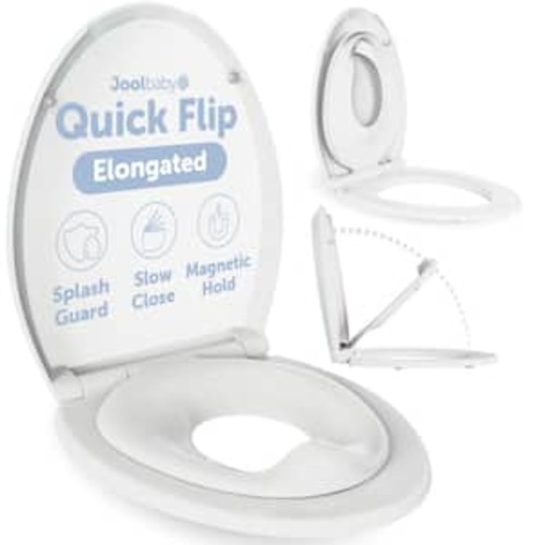 Quick Flip Built in Potty Elongated Toilet Seat with Splash Guard, in White