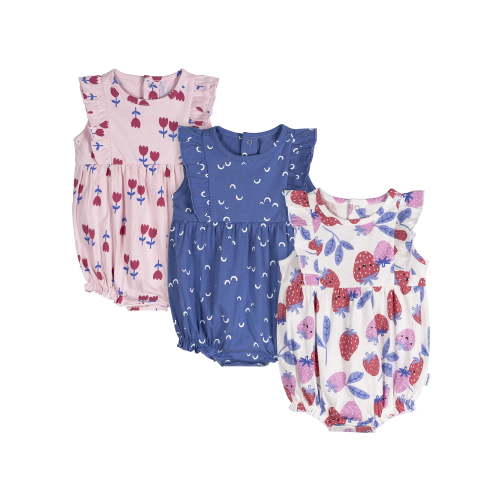 Onesies Brand Baby Girl Ruffle Sleeve Rompers, 3-Pack, Sizes, 0/3 Months - 24 Months