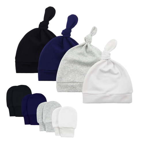 Cotton Infant Beanie Mitten Sets Knot Newborn Girl Cap Soft Baby Boys Girls Beanies Toddler boy winter Hats and Gloves 4 Sets for 0-6 Months