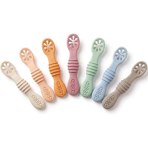 PandaEar 7 Pack Silicone Baby Feeding Spoon, Baby Led Weaning