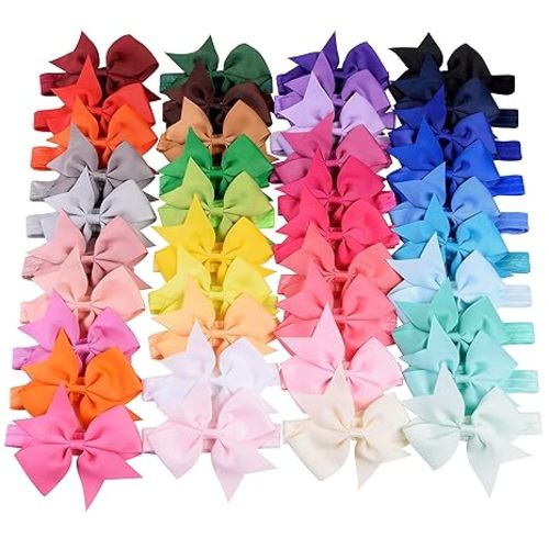 jollybows 40pcs Baby Girls Grosgrain Ribbon Hair Bows Headbands 4" Hair Band Hair Accessories for Infants Newborn Toddler