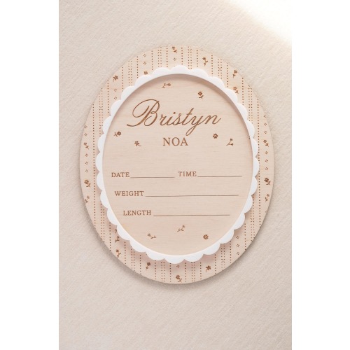 Baby Girl Birth Stat Sign: Vintage Pointelle Name Announcement and Monthly Milestones